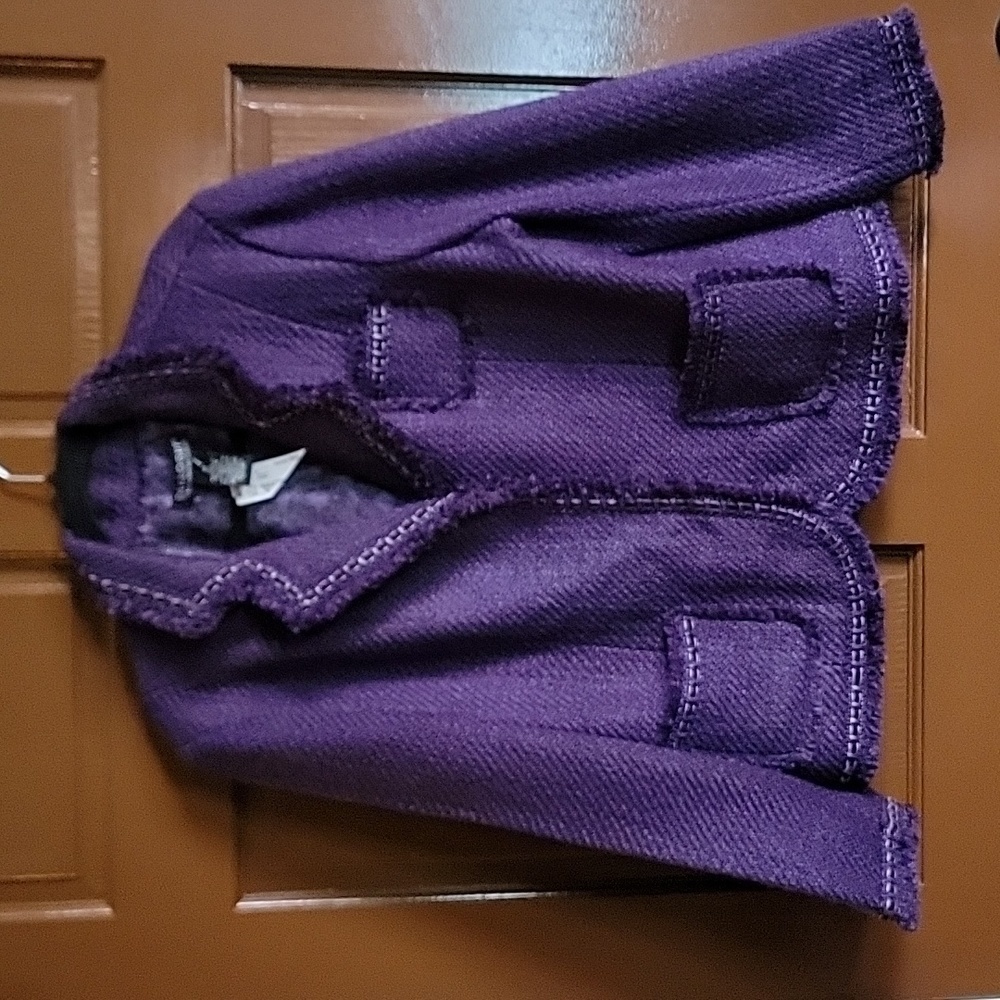 Dialogue-Purple wool blend jkt. with raw edges. Size 16 NWT.